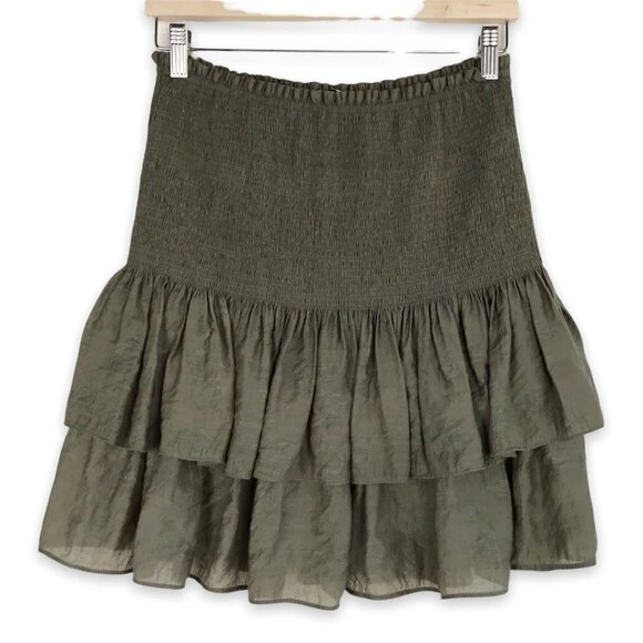 Rebecca Minkoff Olive Green Smocked Mini Skirt Size Large - Picture 3 of 10
